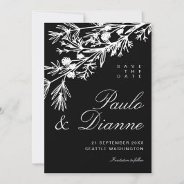 Handgezeichnete botanische Blätter Save the Date Einladung