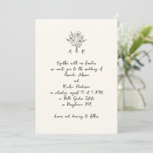 Handgezeichnete Bouquet Monogram Handwriting-Hochz Einladung