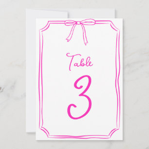 Handgezeichnete Bow Coquette Hot Pink Tischnummer