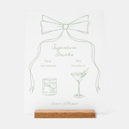 Handgezeichnete Bow Grüne Signature Drinks Hochzei Acrylschild