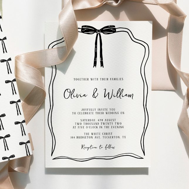 Handgezeichnete Bow Moderne Chic Hochzeit Einladung (Von Creator hochgeladen)