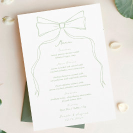 Handgezeichnete Bow White und Sage Green Wedding Menükarte