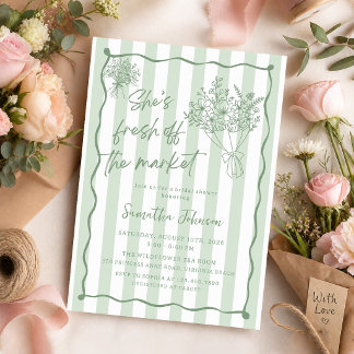 Handgezeichnete Brautparty 'Fresh Off the Market' Einladung