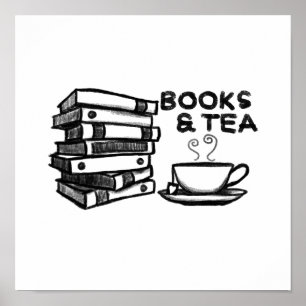Handgezeichnete Bücher & Tee Poster