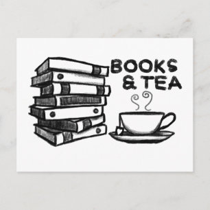 Handgezeichnete Bücher & Tee Postkarte
