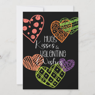 Handgezeichnete bunte lustige Herzen Valentinstag- Feiertagskarte