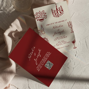 Handgezeichnete Burgunder-Weihnachtliche QR-Code-H Einladung
