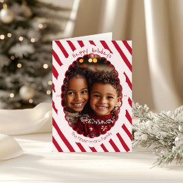 Handgezeichnete Candy Cane Strip Weihnachtsfotokar Feiertagskarte