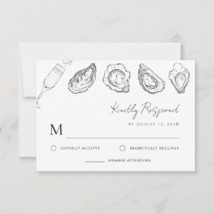 Handgezeichnete Champagner Oysters RoastWedding RSVP Karte