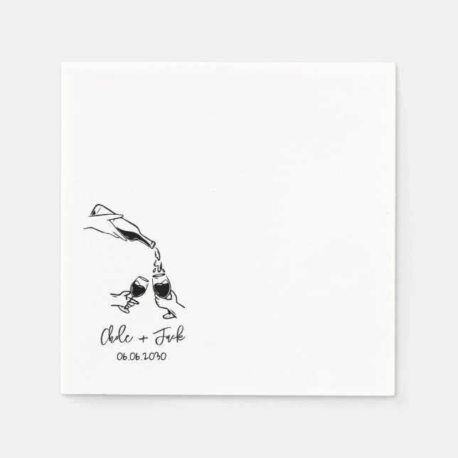 Handgezeichnete Champagner-Turm-Glas Hochzeitsserv Serviette (Vorderseite)