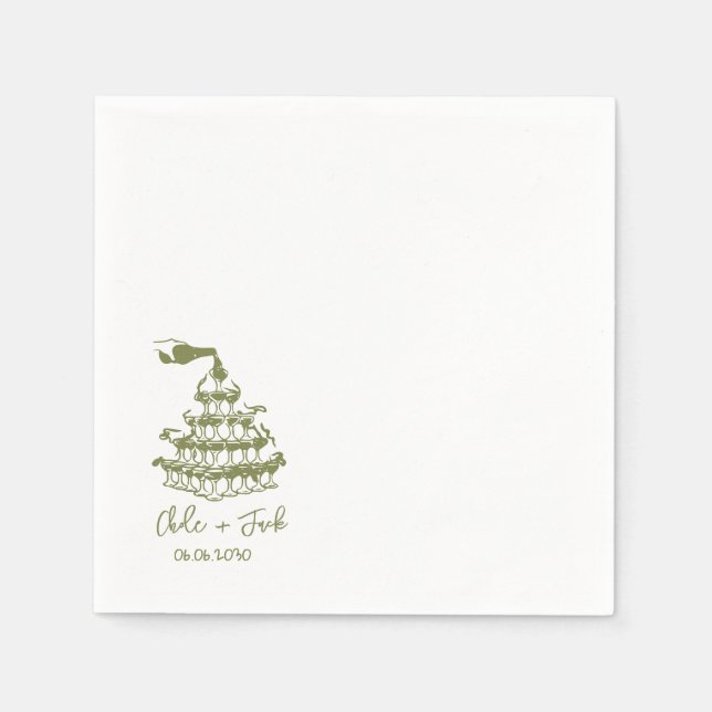 Handgezeichnete Champagner-Turm-Glas Hochzeitsserv Serviette (Vorderseite)