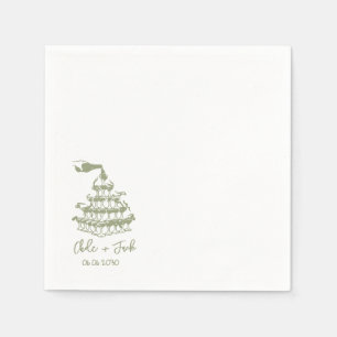 Handgezeichnete Champagner-Turm-Glas-Hochzeitsserv Serviette