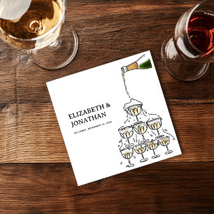 Handgezeichnete Champagner-Turm-Hochzeit Serviette