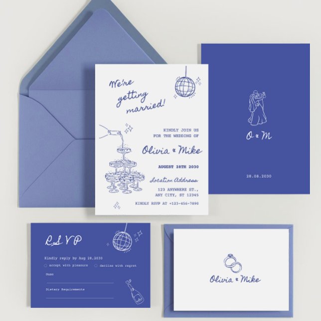 Handgezeichnete Champagner-Turm-Hochzeitskarte Einladung (Von Creator hochgeladen)