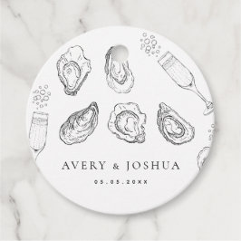 Handgezeichnete Champagner- und Austernfeier Geschenkanhänger