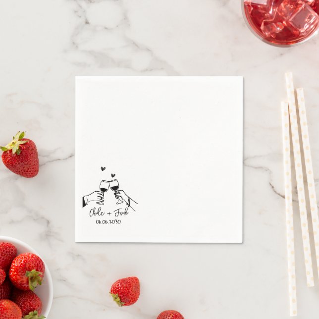 Handgezeichnete Champagnerglas-Hochzeitsservietten Serviette (Beispiel)