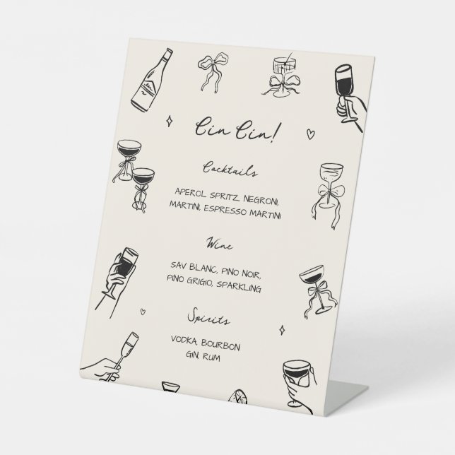 Handgezeichnete Cin Cin Bar Sockelschild (Vorderseite)