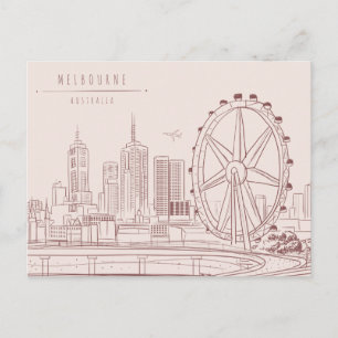Handgezeichnete City Skyline Melbourne, Australi Postkarte
