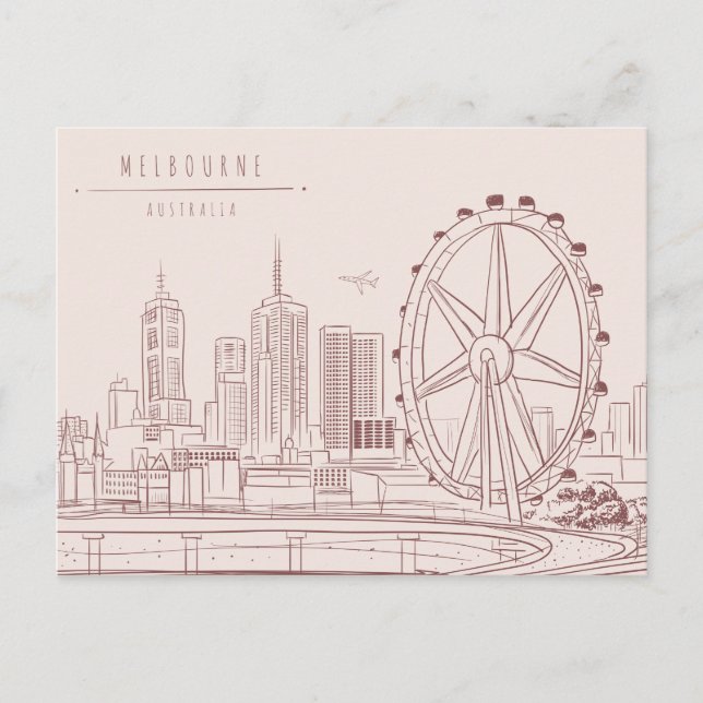Handgezeichnete City Skyline | Melbourne, Australi Postkarte (Vorderseite)