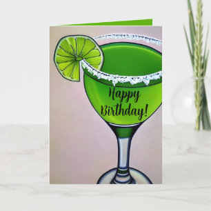 Handgezeichnete Cocktail-Limetten-Margarita-Geburt Feiertagskarte