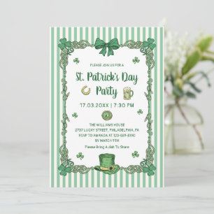 Handgezeichnete Coquette-Bow-Band-Streifen St. Pat Einladung