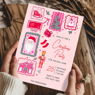 Handgezeichnete Coquette-Kritzelei rosa Weihnachts Einladung