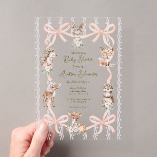 Handgezeichnete Coquette Ribbon Woodland Babydusch Acryleinladungen