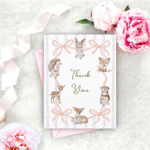 Handgezeichnete Coquette Ribbon Woodland Babydusch Dankeskarte