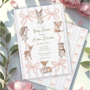 Handgezeichnete Coquette Ribbon Woodland Babydusch Einladung