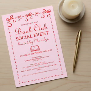 Handgezeichnete Coquette-Rosa-Rote-Einladung zum B Einladung