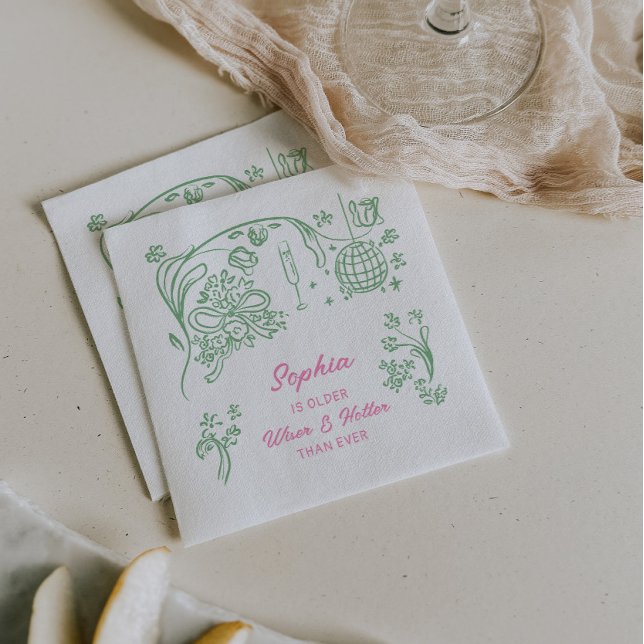 Handgezeichnete Coquette Wiser und Hotter Geburtst Serviette (Von Creator hochgeladen)