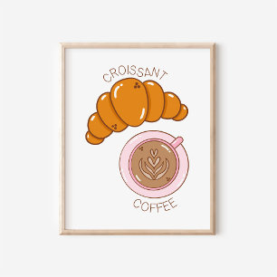 Handgezeichnete Croissant- und Kaffee-Küchenkunst Poster