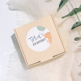 Handgezeichnete Dinosaur & Balloon Boy Geburtstags Runder Aufkleber