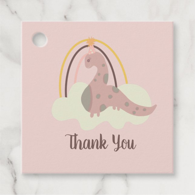 Handgezeichnete Dinosaurier Rainbow Geburtstagspar Geschenkanhänger (Vorderseite)
