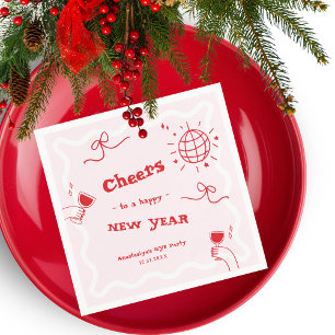 Handgezeichnete Disco Pink und Rot Silvesterparty Serviette