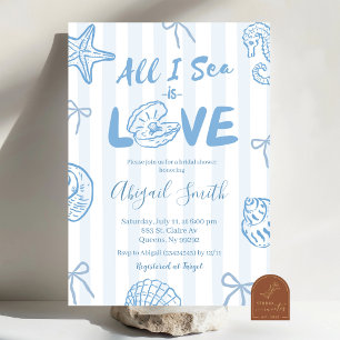 Handgezeichnete Doodle-Blau-All-I-sea-is-love-Hoch Einladung