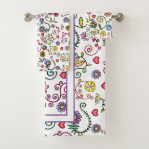 Handgezeichnete Doodle farbenfrohe, nahtlose Muste Badhandtuch Set