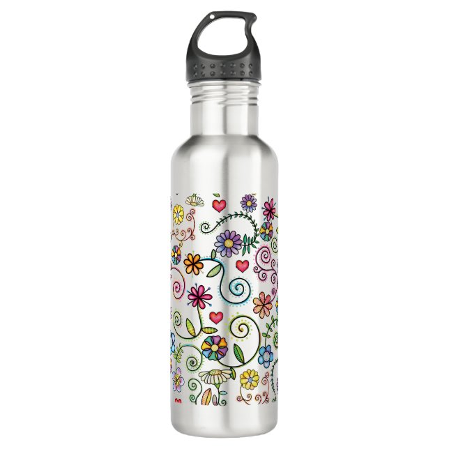 Handgezeichnete Doodle farbenfrohe, nahtlose Muste Edelstahlflasche (Vorderseite)