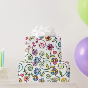 Handgezeichnete Doodle farbenfrohe, nahtlose Muste Geschenkpapier