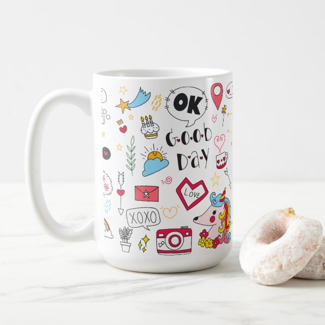 handgezeichnete doodle farbige Tasse (Mit Donut)