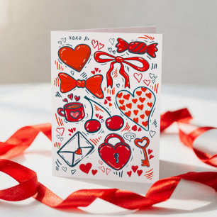 Handgezeichnete Doodle Frohe Valentinstag Süße Her Karte