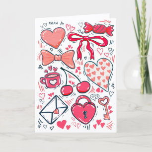 Handgezeichnete Doodle Glückliches Valentins Pink Karte