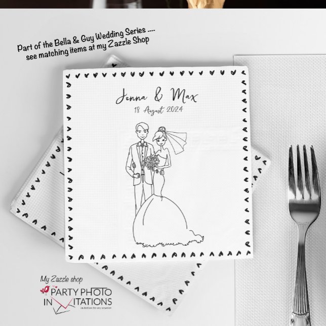 handgezeichnete Doodle-Hochzeitsnacken Serviette (Bella & Guy hand drawn napkins)