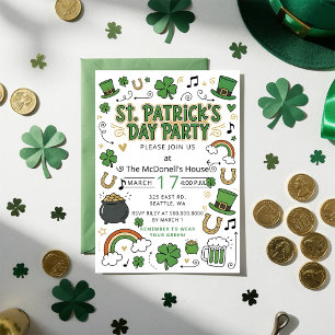 Handgezeichnete Doodle-Launische St. Patricks Day Einladung