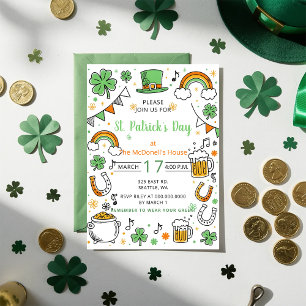 Handgezeichnete Doodle-Launische St. Patricks Day Einladung