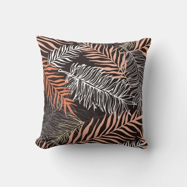 Handgezeichnete Doodle-Palm-Blätter Kissen (Vorderseite)