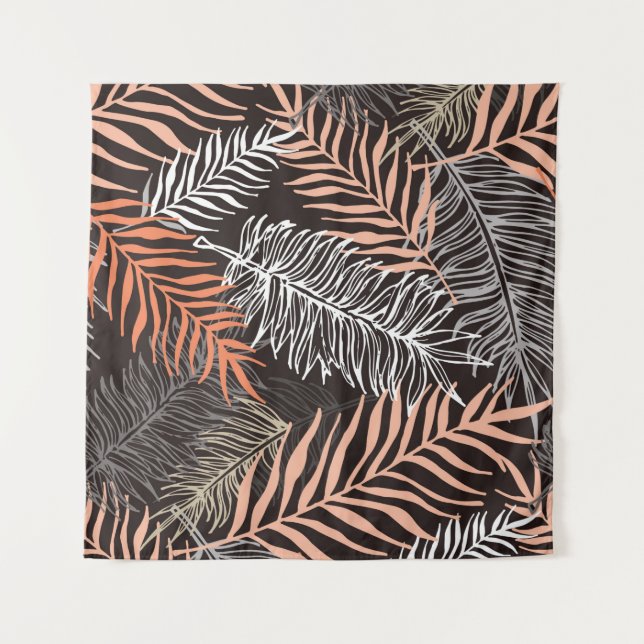 Handgezeichnete Doodle-Palm-Blätter Wandteppich (Vorderseite)