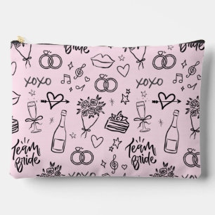 Handgezeichnete Doodle Rosa Brautparty Zubehörtasche