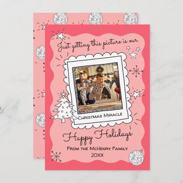 Handgezeichnete Doodle Sketch Foto Weihnachtskarte Einladung (Vorne/Hinten)