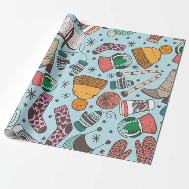 Handgezeichnete Doodle Skizze nahtlos Muster. Wint Geschenkpapier (Ungerollt)